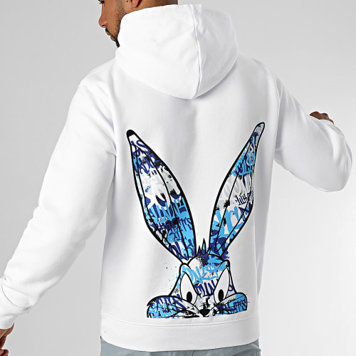 Sweat Capuche Half Bugs Bunny Graffiti Blue Blanc