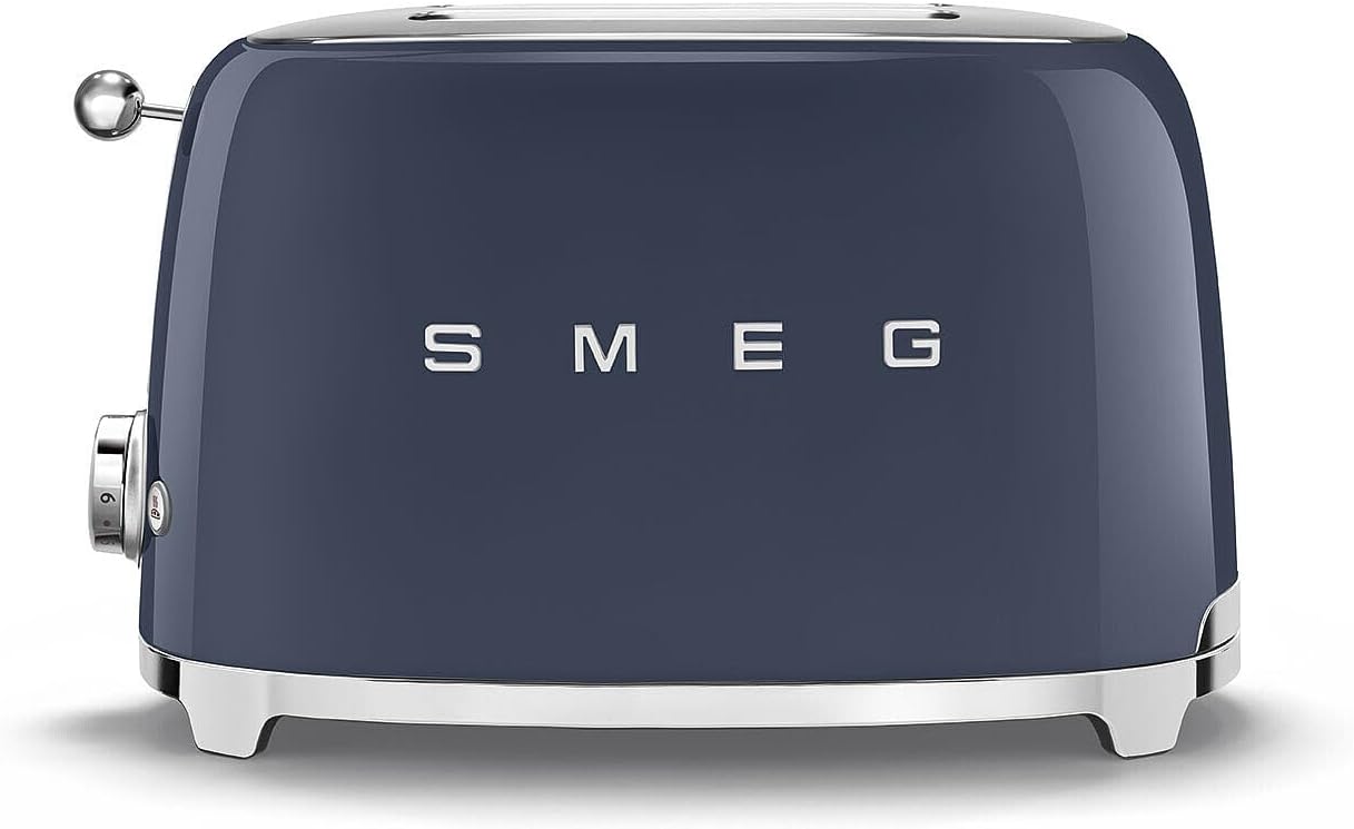 Smeg, 2x2 TSF01NBEU -Toaster, 2 Schlitze für 2 Scheiben, 6 Vergoldungsniveaus, Heizfunktion, Abtau- und Bagel- Funktion, Sammelschublade, 950W, Navy Blue