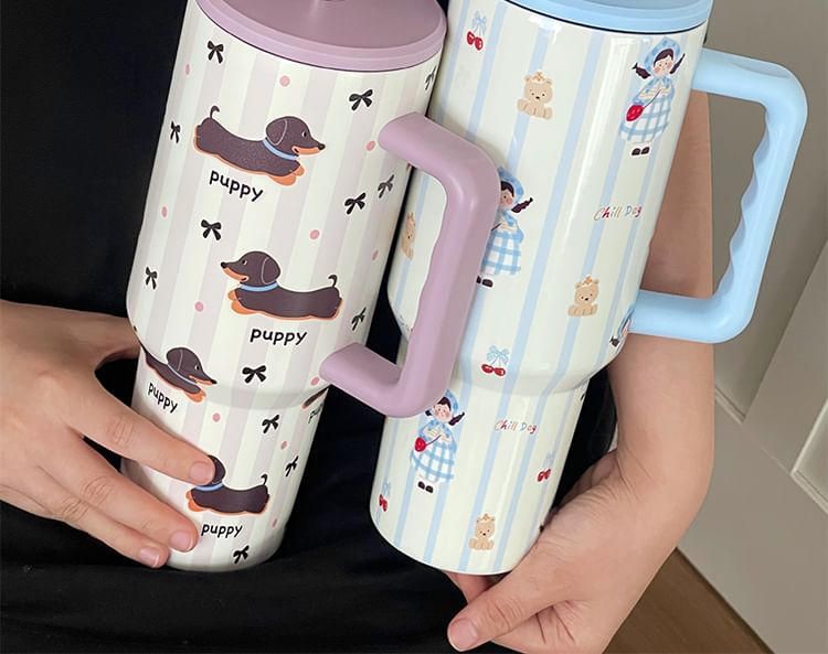 Intimo - Print roestvrijstalen beker met rietje (verschillende ontwerpen)