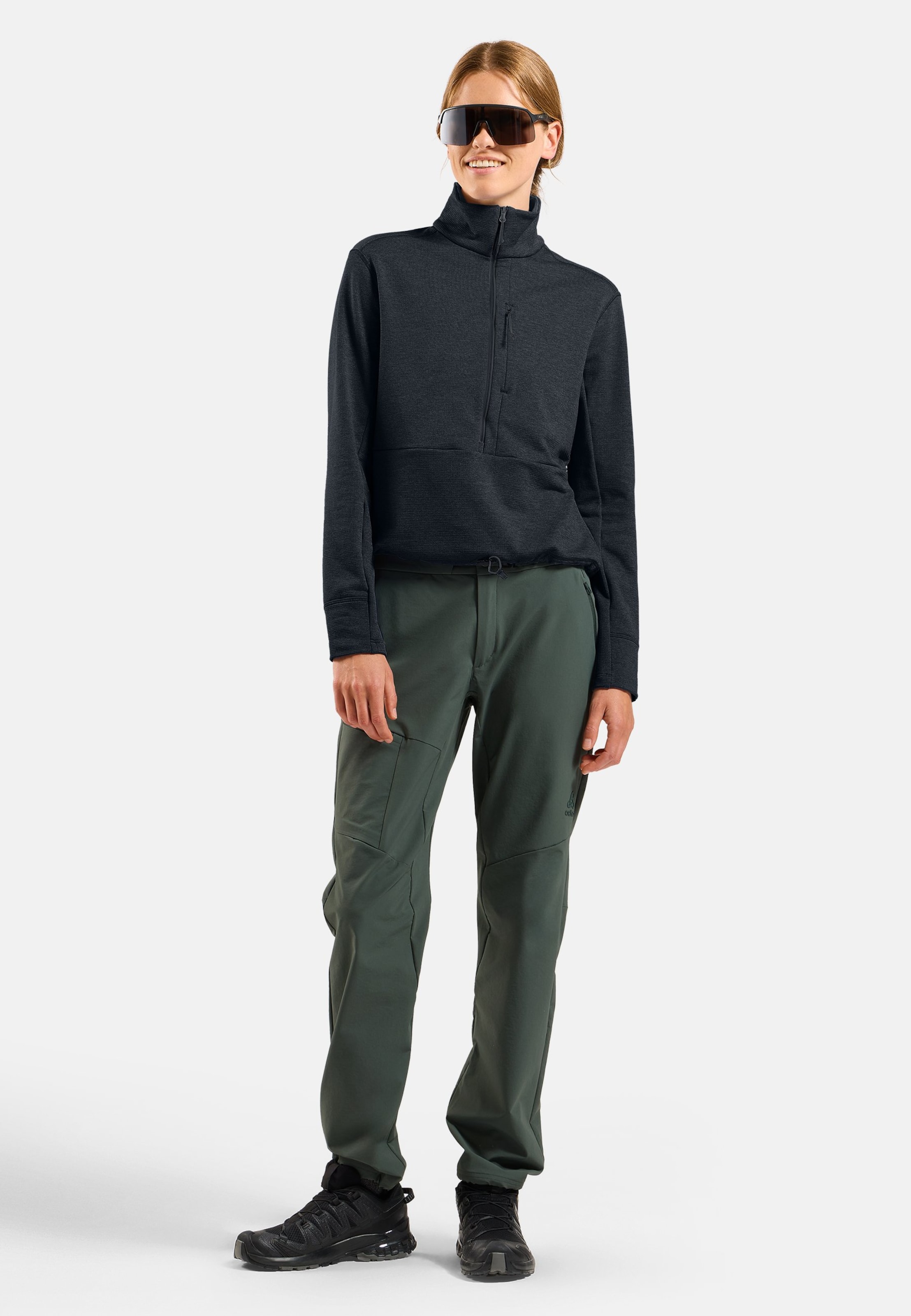 Essentials Multisport Mid Layer aus Grid-Fleece mit Halbreissverschluss in black melange