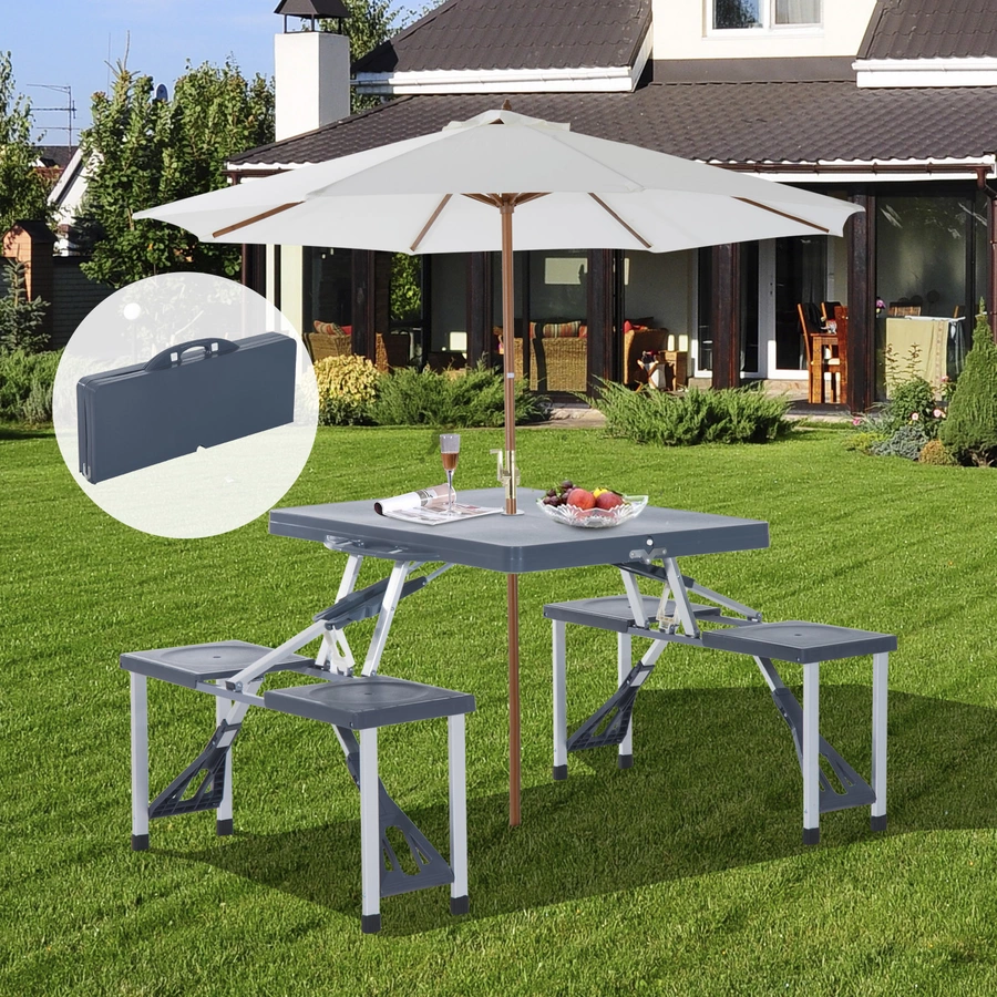 Outsunny Campingtisch mit 4 Sitzen schwarz, grau