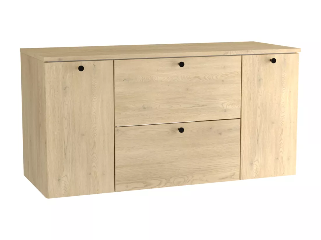 Meuble lavabo WENA, avec 2 portes et 2 tiroirs, fronts lisses, Beti, 120x60x47 cm, Chêne de Crémone