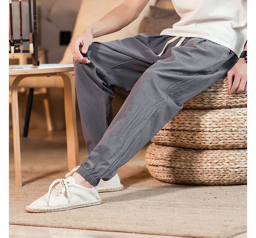 Ninine - Cropped, taps toelopende broek met trekkoordtaille