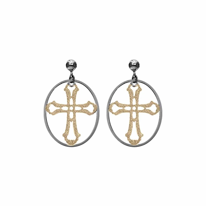 Boucles D'oreilles Argent Noir Croix