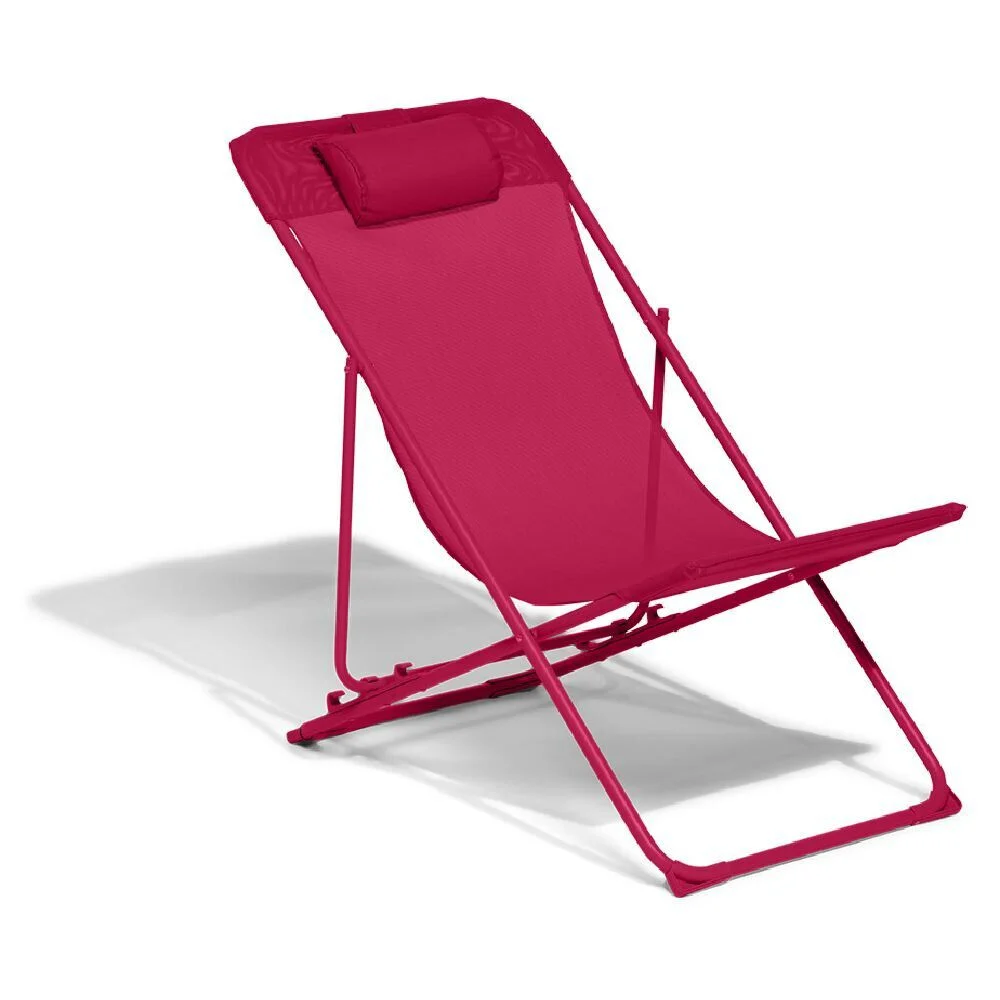 Chilienne Garden pliante avec têtière textilène rouge 56x82xH76/90cm