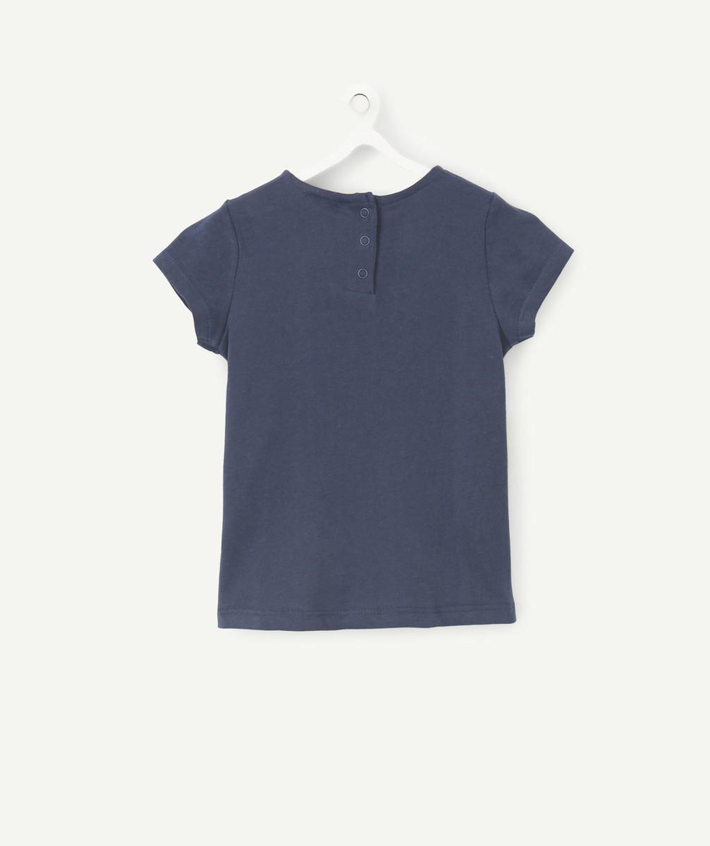 LE T-SHIRT MARINE EN COTON BIOLOGIQUE AVEC MESSAGE FLEURI ET PAILLETTÉ