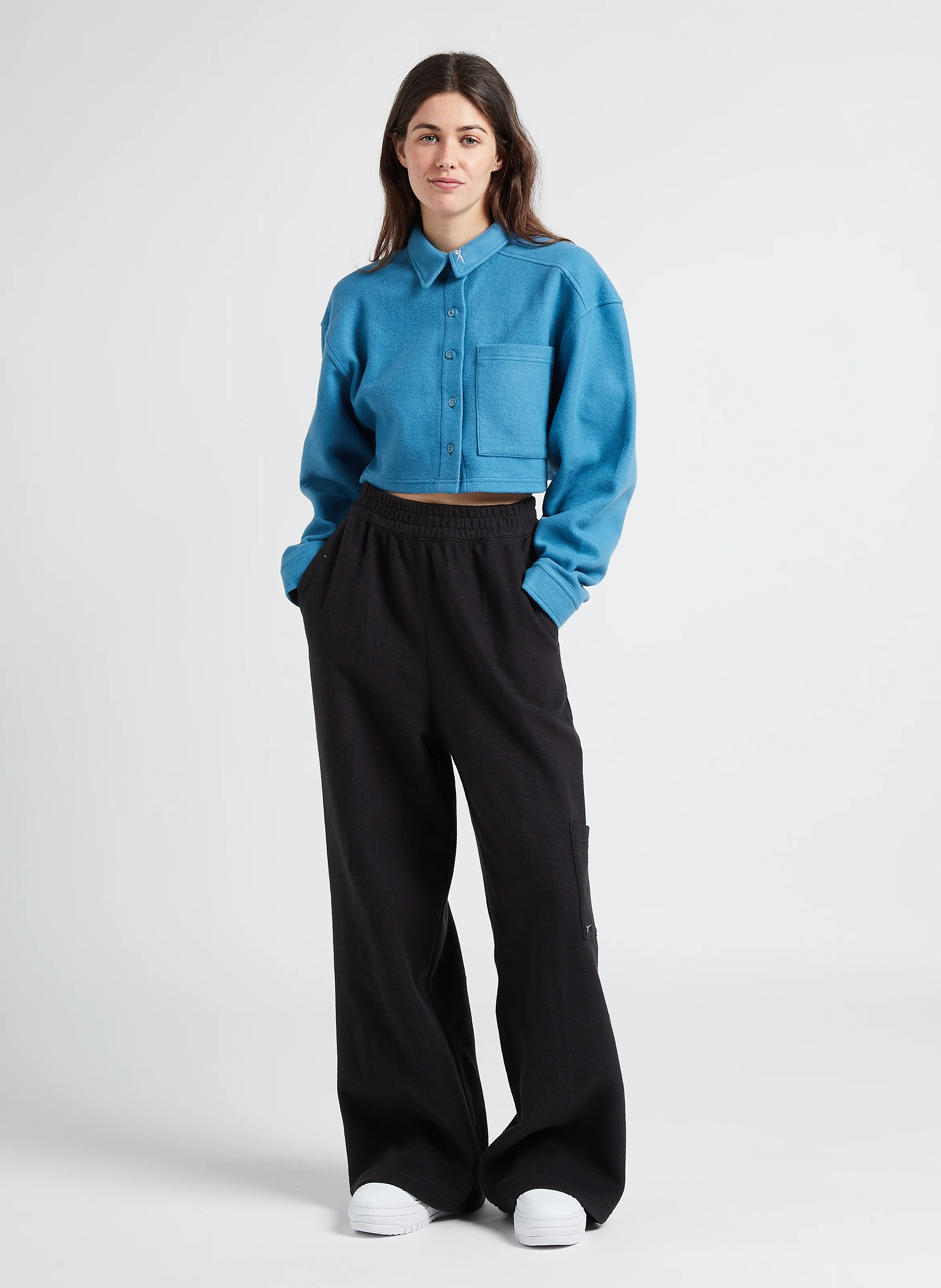 CL WDE - Gilet court col classique en molleton | Bleu