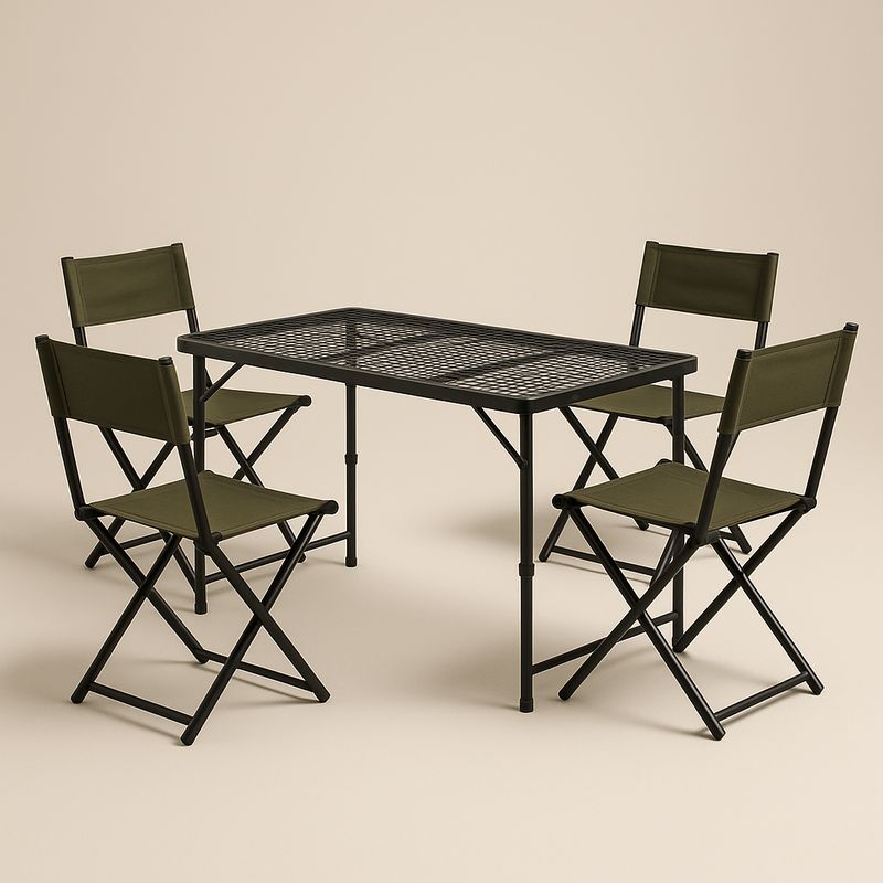 Gartenmöbel Set Klapptisch und Stühle aus Stahl und Polyester in Schwarz/Olivgrün