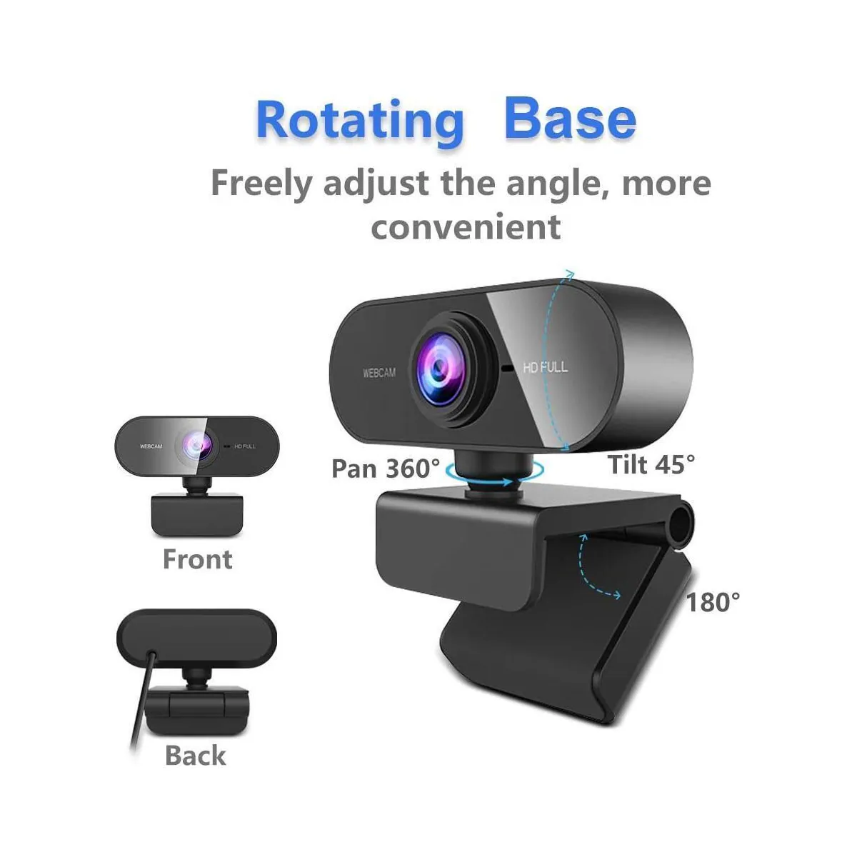 USB Webcam Full HD 1080p 30FPS med mikrofon Rotatable 360grades Base og 45 karakterer tilt 2MP