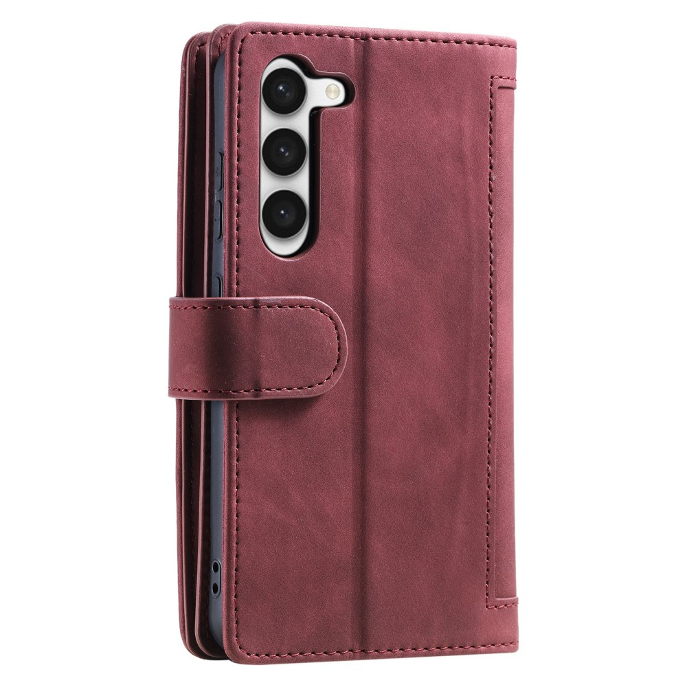 Samsung Galaxy S23 5G Leder Tasche Flip Cover mit Reissverschluss - Dunkelrot