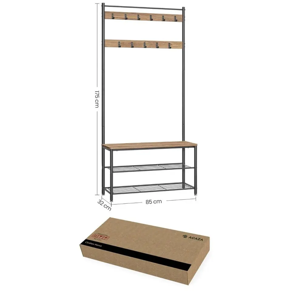 Garderoberek XL met Schoenenbank, Kapstok, H 175 cm en B 85 cm, Ashwood