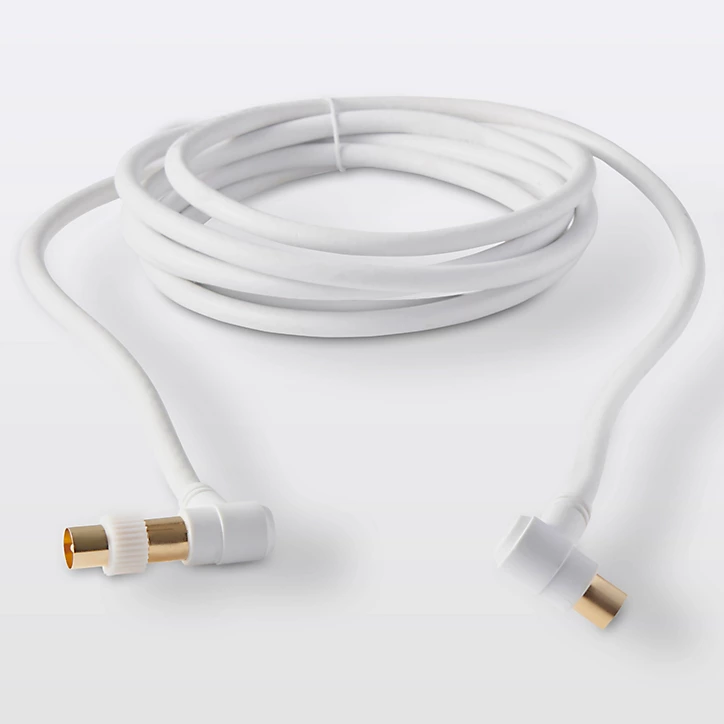 Câble coaxial Mâle / Femelle + adaptateur Mâle / Mâle coudé blanc Blyss Or, 3 m