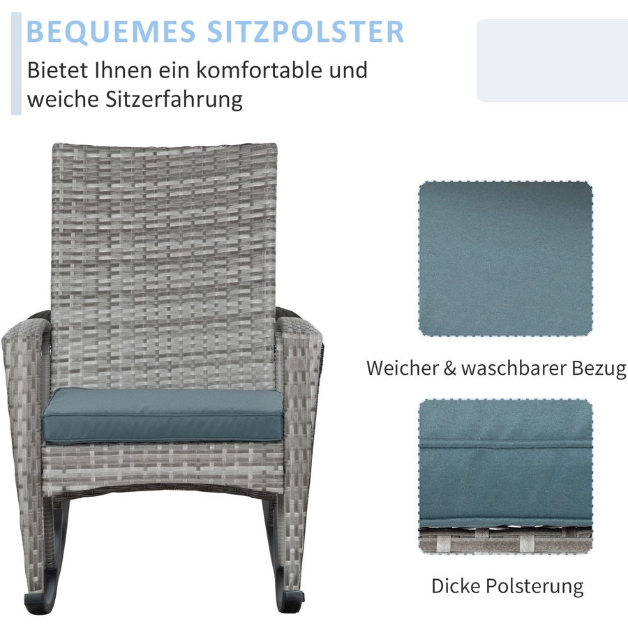 Outsunny Polyrattan Schaukelstuhl mit Kissen grau