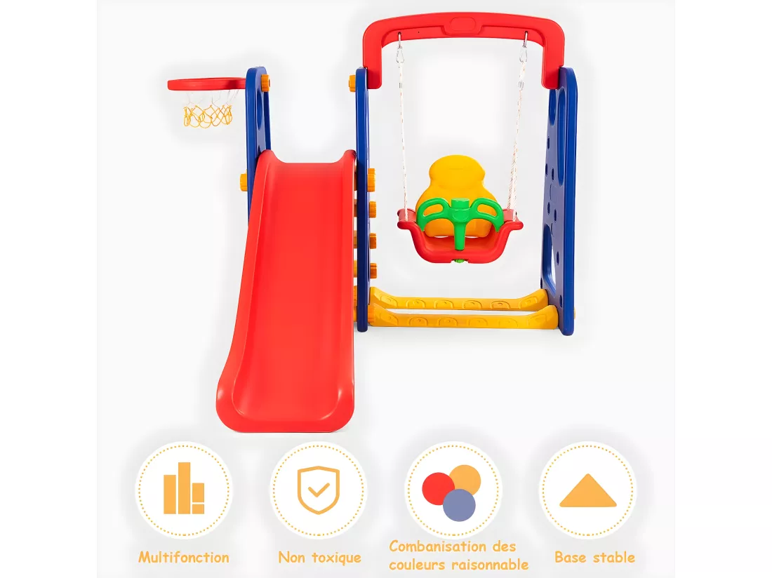 Toboggan pour Enfants Aire de Jeux 3 en 1 avec Balançoire,Portique
