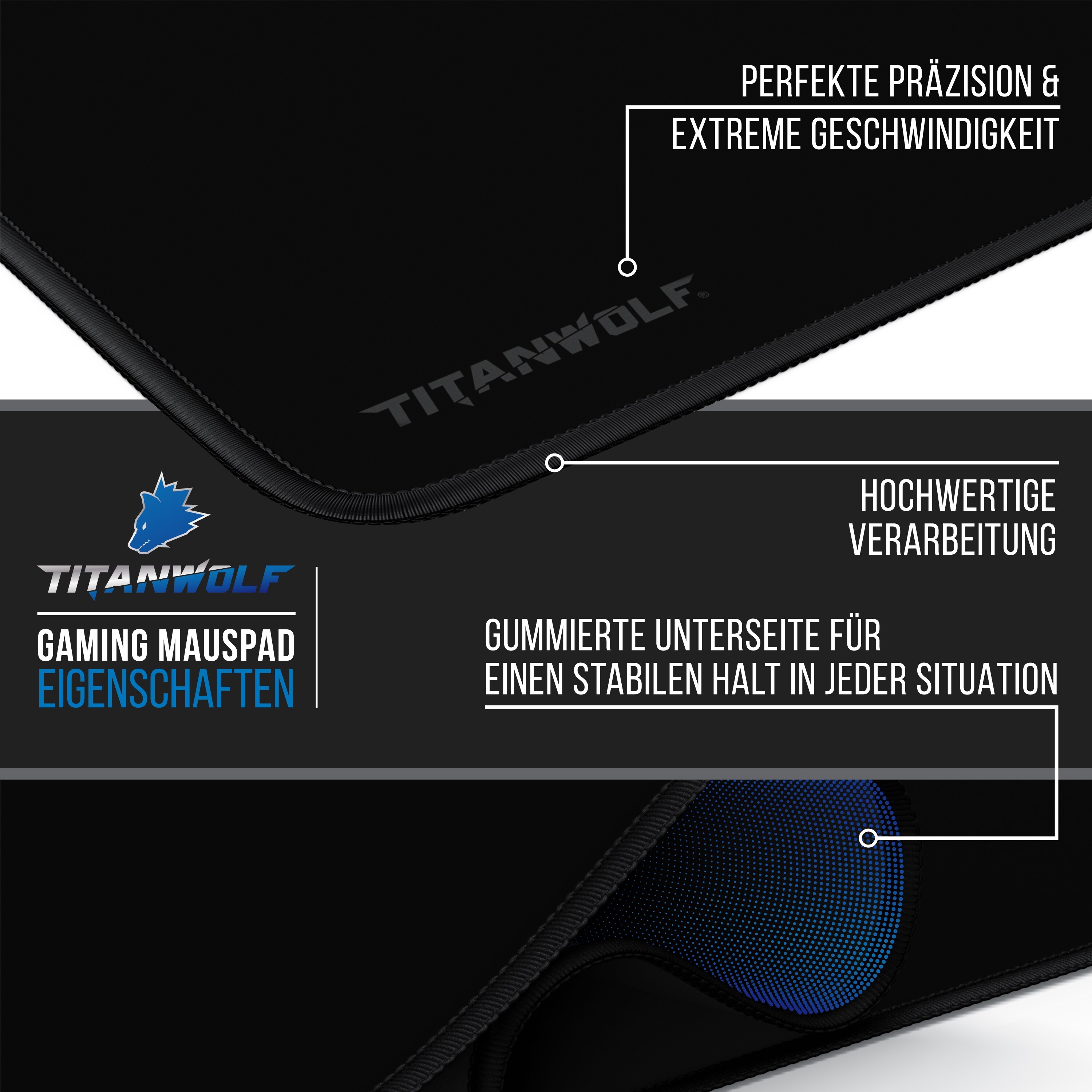 Titanwolf Gaming Mauspad, XXXL Speed Mousepad 1200 x 600 mm, Geschwindigkeit & Präzision, Wolf Skull