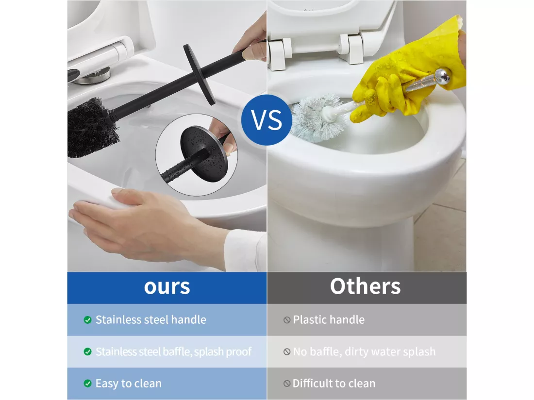 Bonde de Lavabo Bonde Pop-up avec Trop-plein Automatique Universelle+Brosse Toilettes WC Suspendu avec Support de Brosse, Acier INOX,Noir