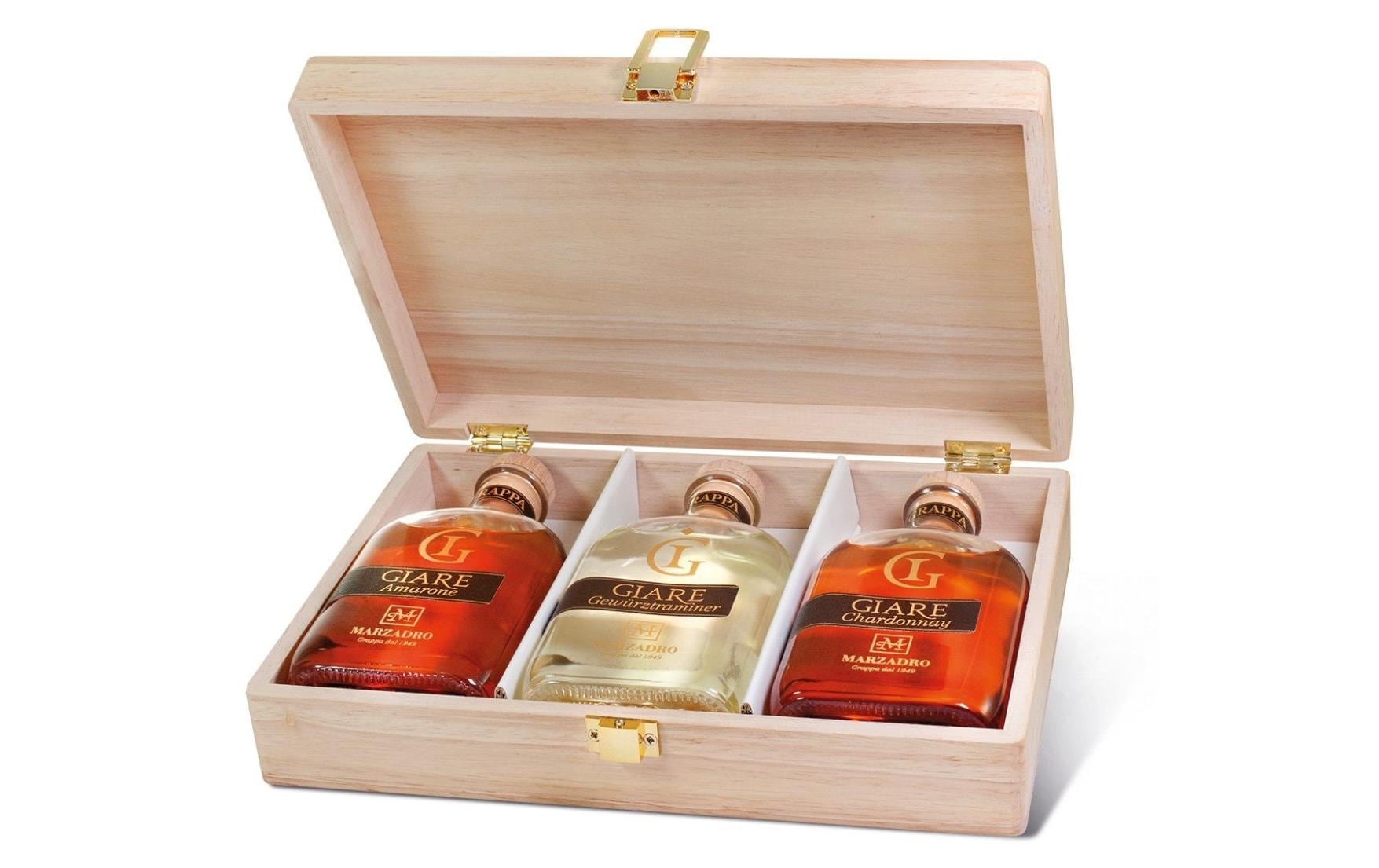 Geschenkset Grappa Giare 3 x 20 clGrappa Holzbox