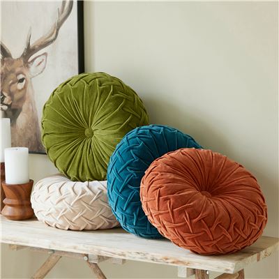Coussin rond en velours plissé
