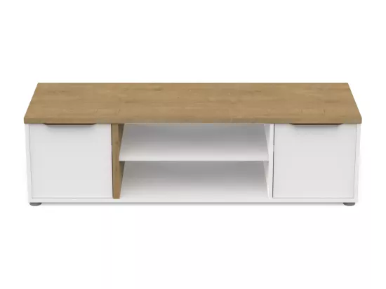 Meuble TV 2 portes et 2 niches décor chêne et blanc L135 cm - ACCESS