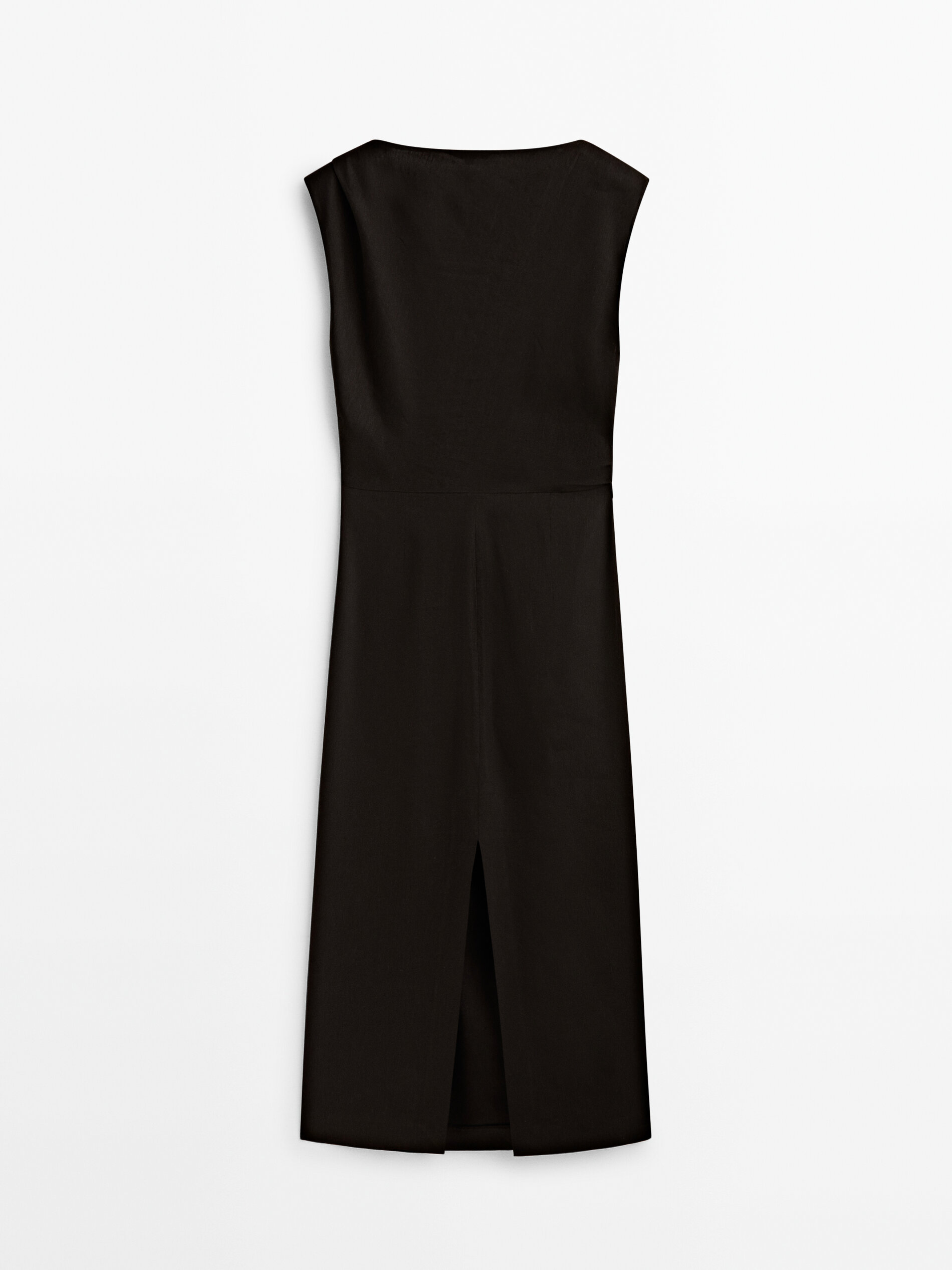 Vestido de linho mezcla com franzido lateral - PRETO