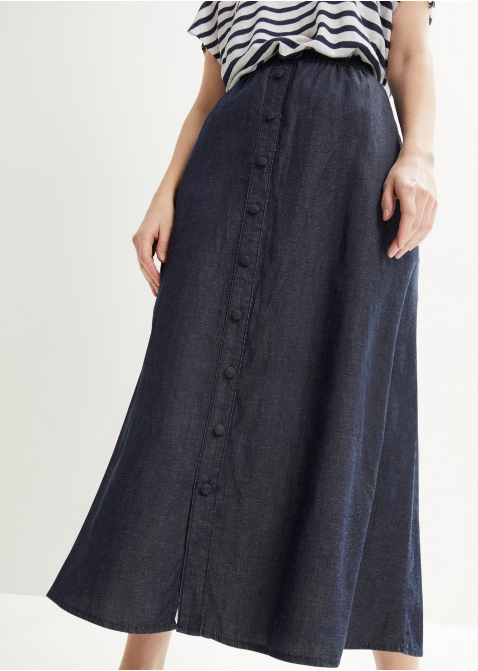 Jupe en jean légère avec lin minoritaire, taille élastiquée et poches