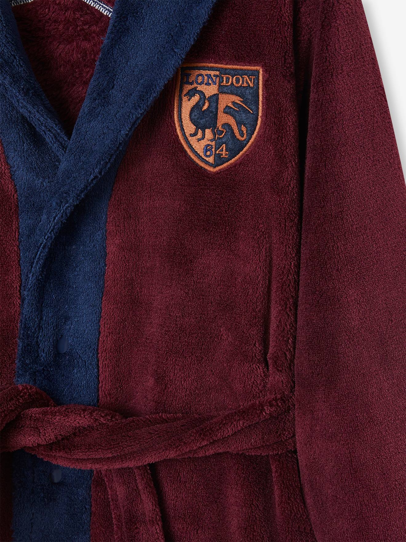 Robe de lã polar cor vinho com brasão para meninos