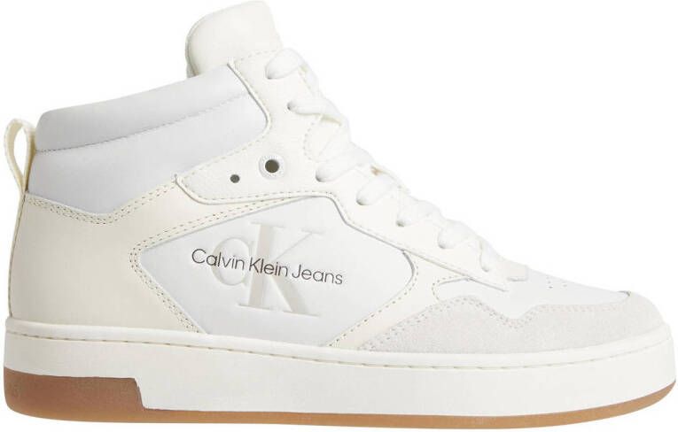 Calvin Klein Basket Cupsole Mid Mono Hoge sneakers Leren Sneaker Dames Wit