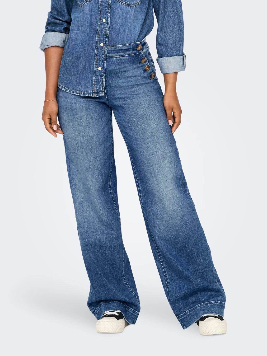 ONLMADISON Hohe Taille Weiter Beinschnitt Jeans Medium Blue Denim