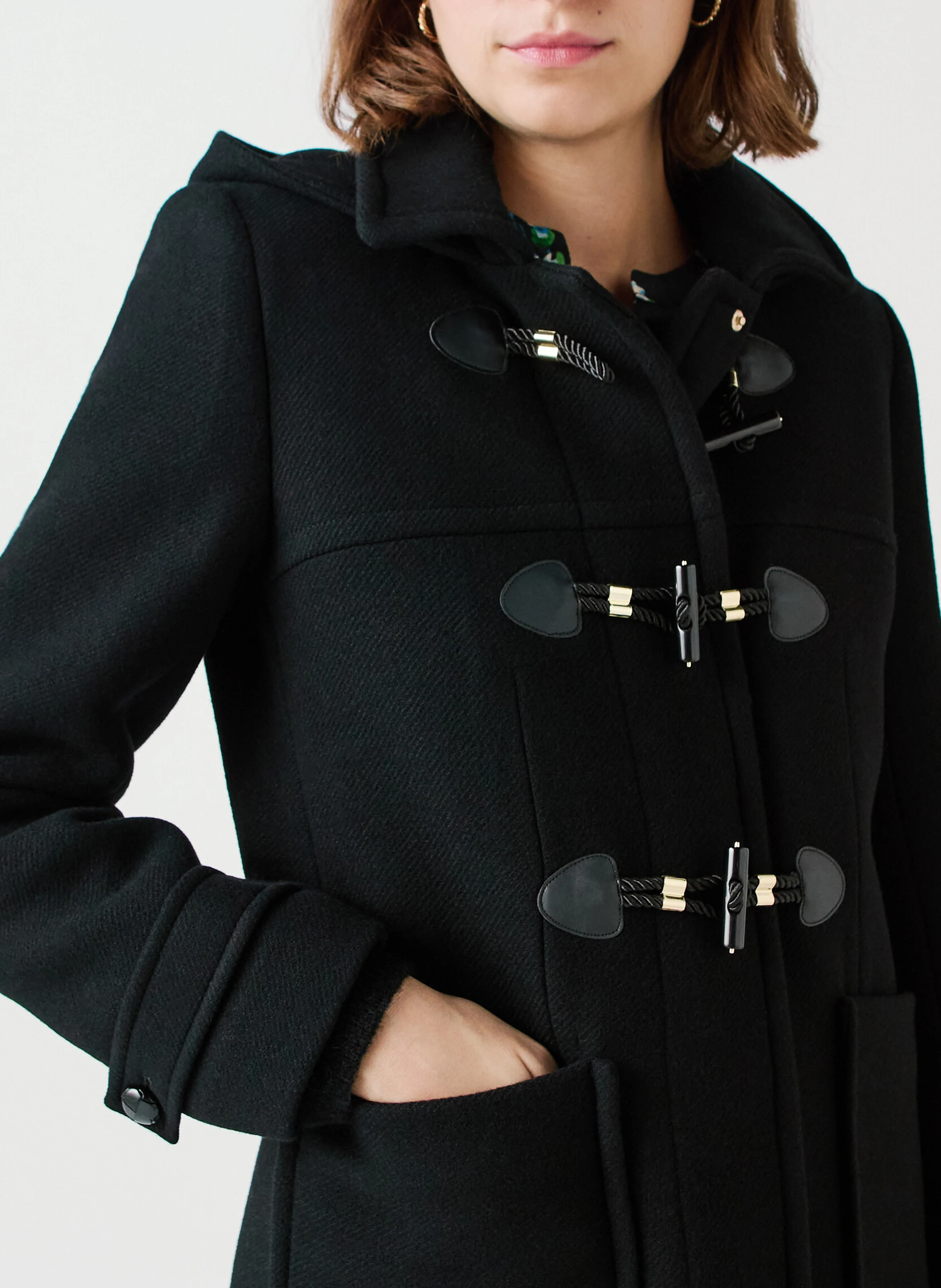GANVILLE - Manteau long à capuche en laine mélangée | Noir