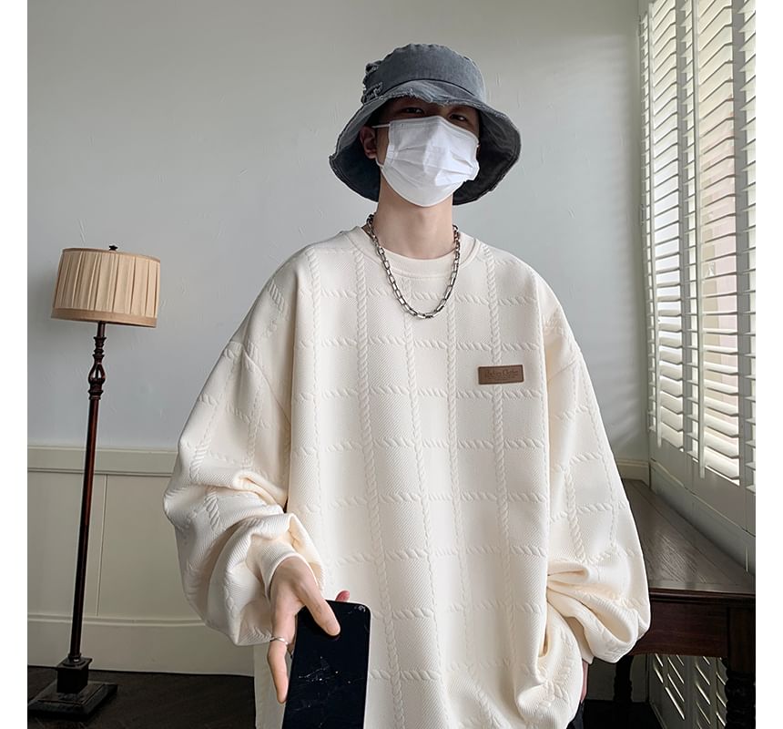 YERGO - Sweatshirt met ronde hals en effen patroon en reliëf