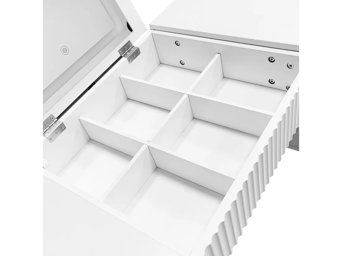 Coiffeuse - 4 tiroirs & miroir pliable à LED réglable - MDF - Blanc (tabouret non inclus)