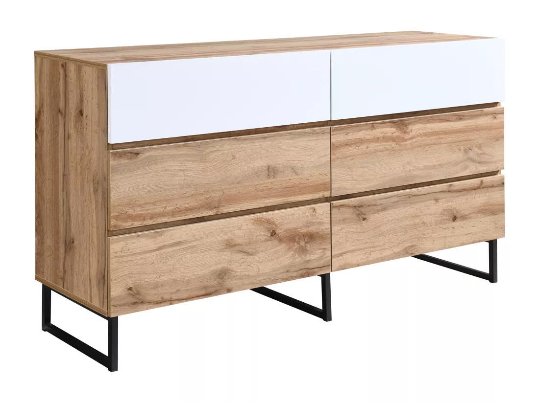 Commode avec 6 tiroirs - Coloris : Naturel et blanc - CEVANIA