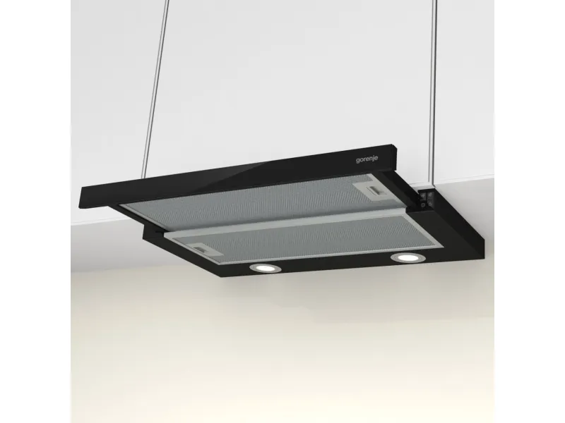 Gorenje Essential TH62E4BG - Hætte - teleskopisk - bredde: 60 cm - dybde: 30.6 cm - udtrækning og recirkulation (-) - sort