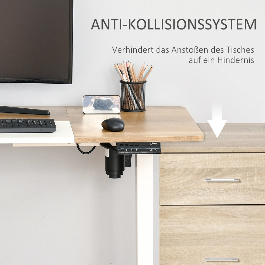 Vinsetto PC-Tisch elektrisch höhenverstellbar, LED-Anzeige WeißNatur
