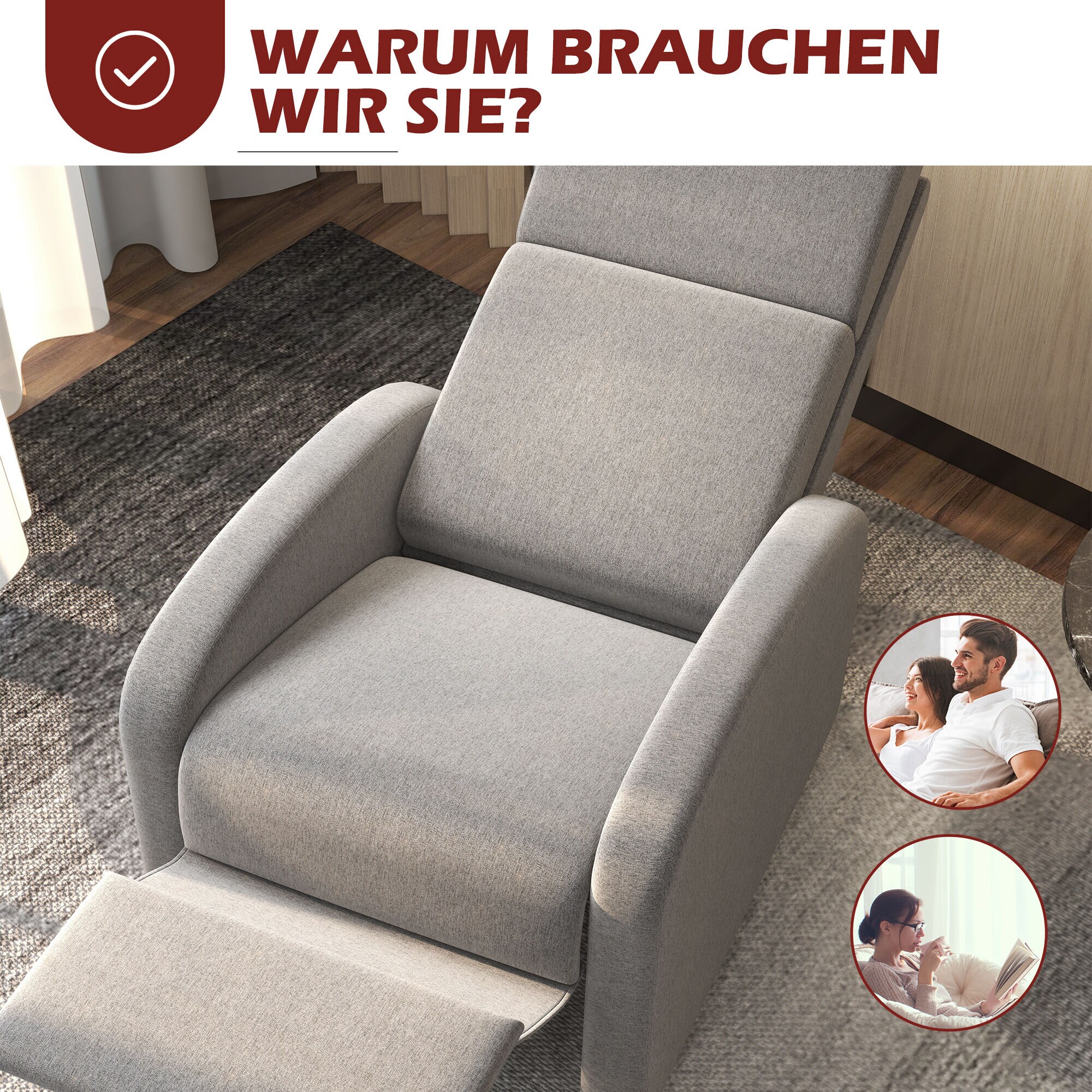 HOMCOM Relaxsessel mit Fußstütze grau 64L x 86B x 102H cm