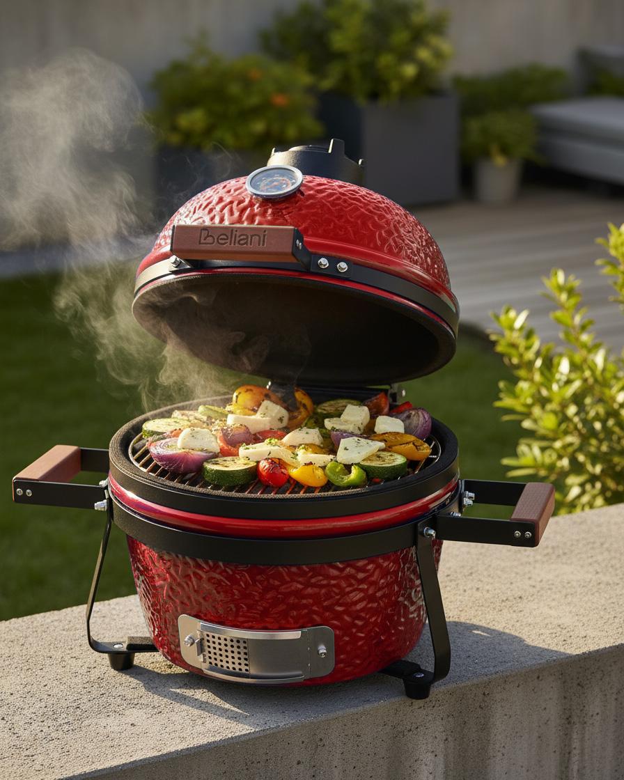 Mini houtskoolgrill KAMADO Keramiek Rood