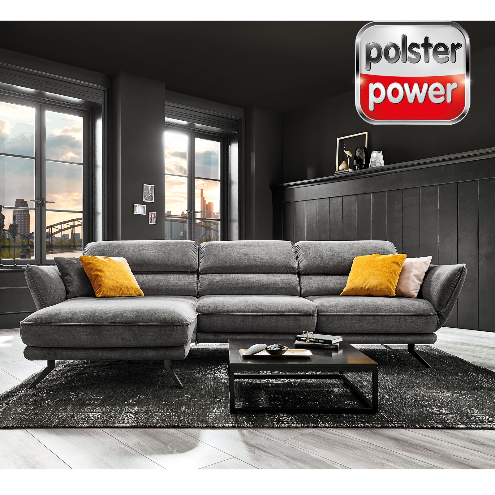 polsterpower Ecksofa - grau - Basismodell - Canapé links