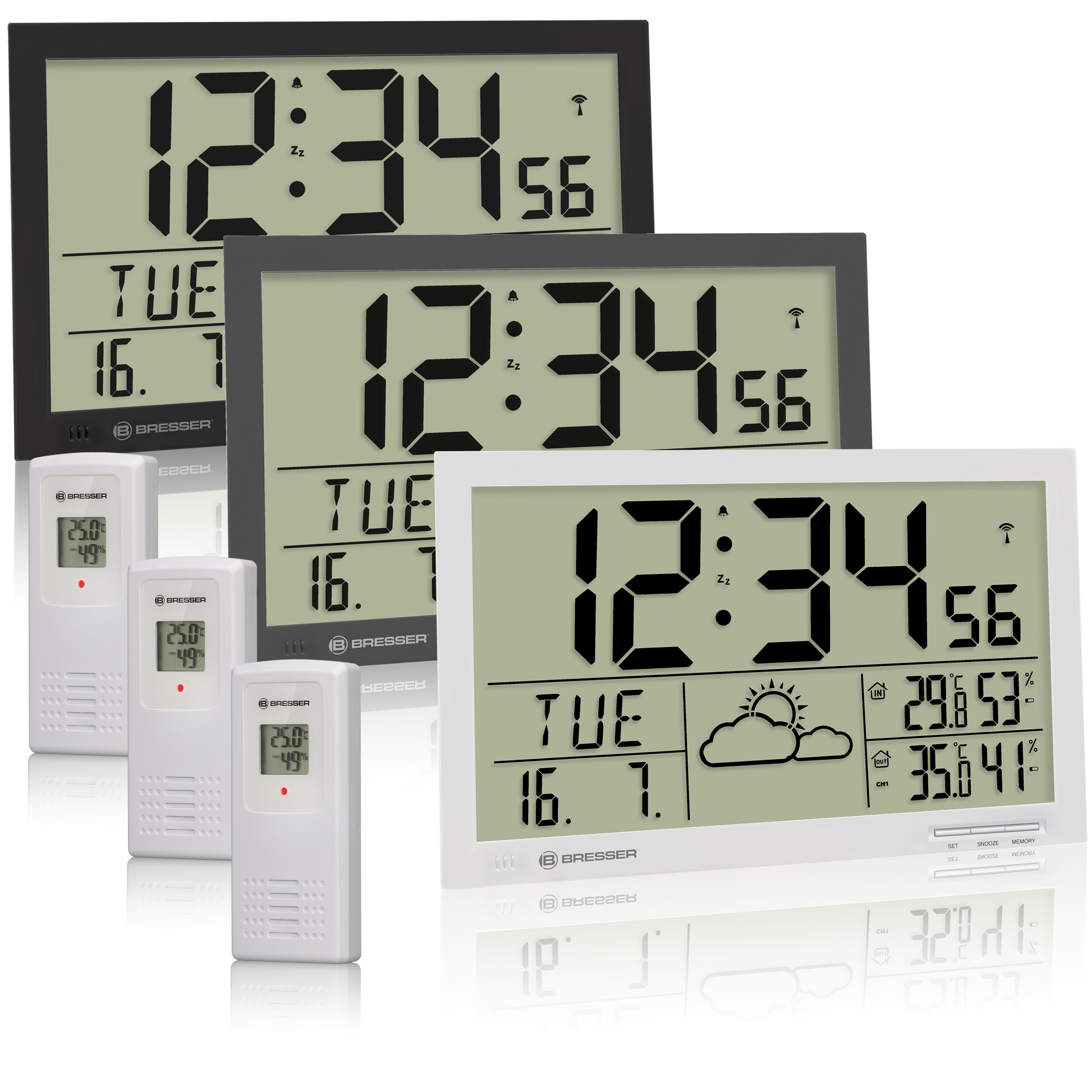 BRESSER MyTime Jumbo LCD Wetter-Wanduhr Farbe: weiss