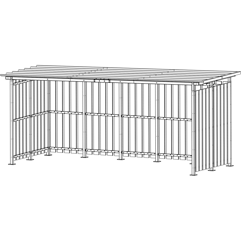 Abri ouvert 2 x 5 m Modèle tôle/bois