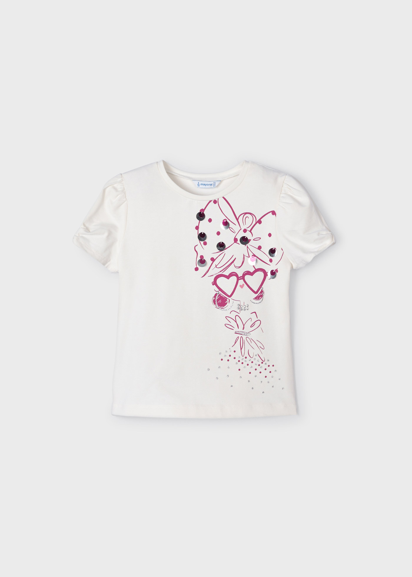 Camiseta feminina de algodão com lantejoulas e mangas curtas