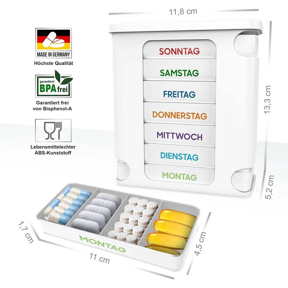 Kerpers® Pillendose 7 Tage mit je 4 Fächer „Basic“ bunt