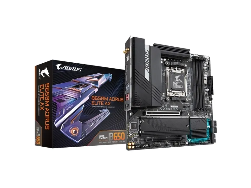 [OUTLET] - Gigabyte B650M AORUS ELITE AX - Bundkort - micro ATX - Socket AM5 - AMD B650 Chipset - USB 3.2 Gen 2, USB-C 3.2 Gen2, USB 3.2 Gen 1, USB-C 3.2 Gen 2x2 - 2.5 Gigabit LAN, Wi-Fi 6E, Bluetooth - onboard grafik (CPU påkrævet) - High Definitio