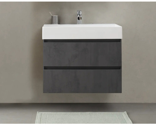 Pelipal Torino badkamermeubelset, BxHxD 81 x 66,7 x 40 cm, frontkleur oxide donkergrijs, 2-delige badkamermeubelset met witte keramische wastafel