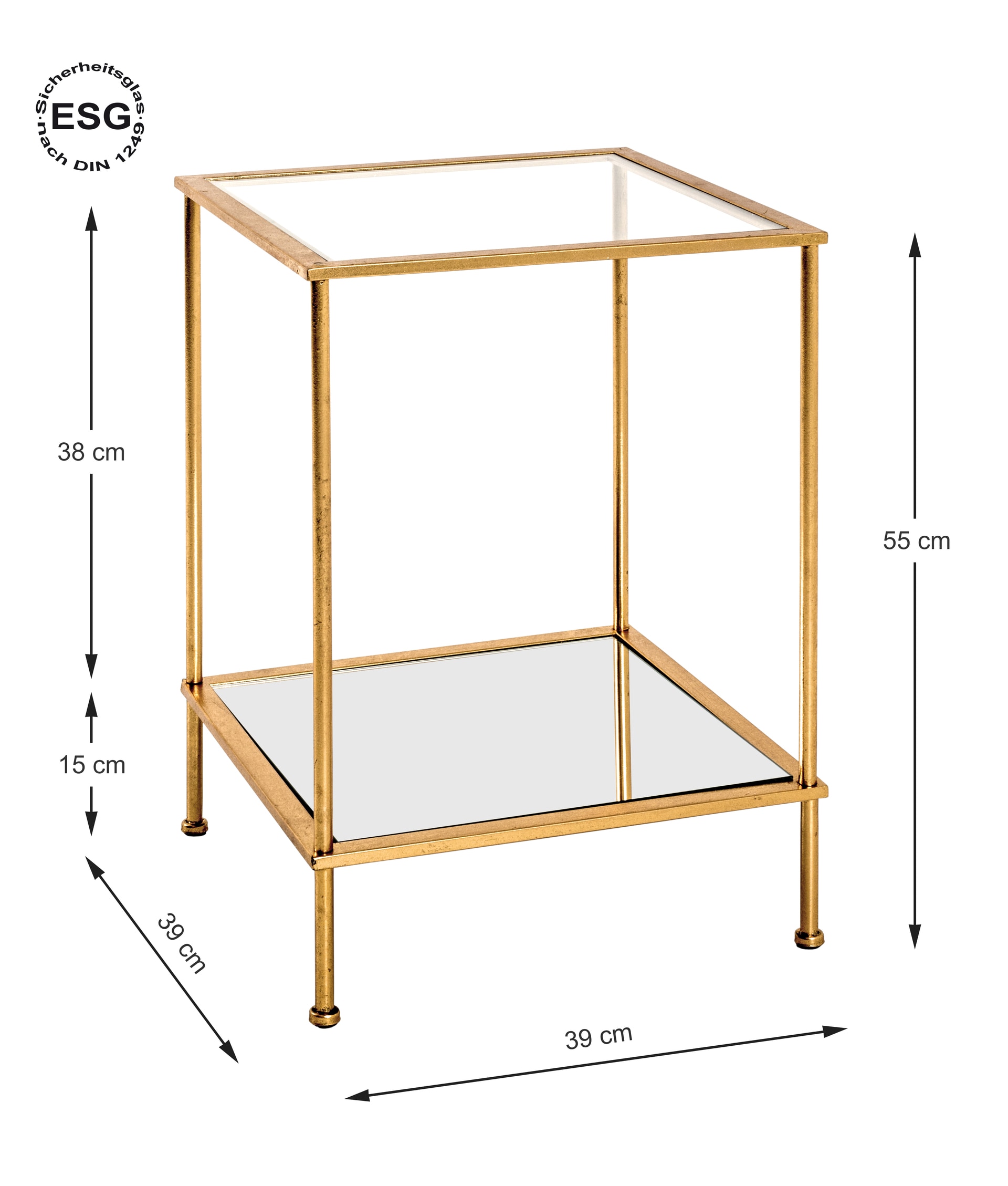 Beistelltisch 39 x 39 cm Glas/goldfarbig