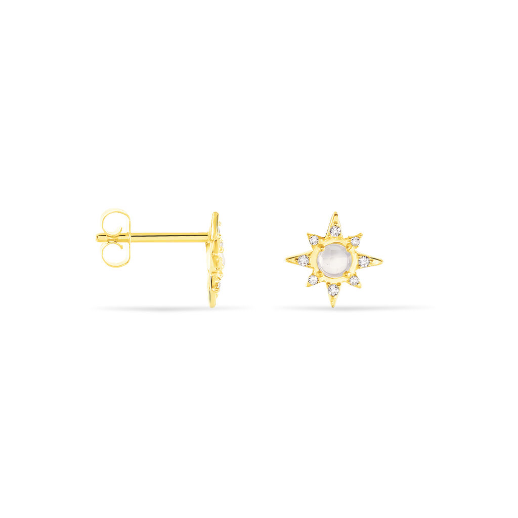 Boucles D'oreilles Puces Terry Or Jaune Calcedoine Et Oxyde
