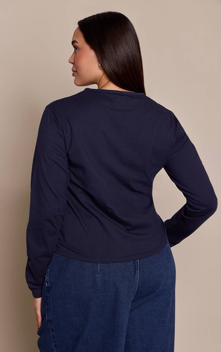 Bleu Marine T-shirt Grande Taille Ajusté En Coton Premium À Manches Longues Et Coupe Allongée