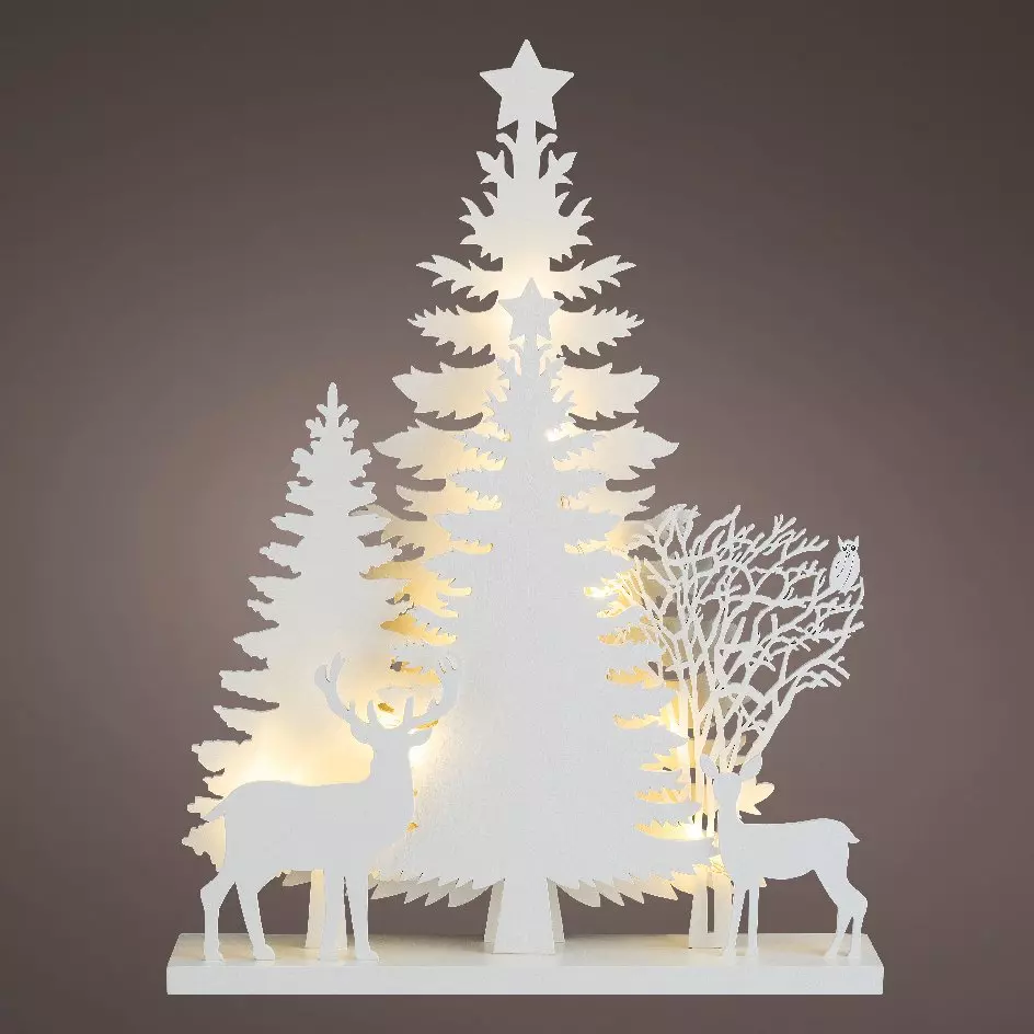 Scène lumineuse en bois à piles (H40 cm) Forêt Blanc chaud