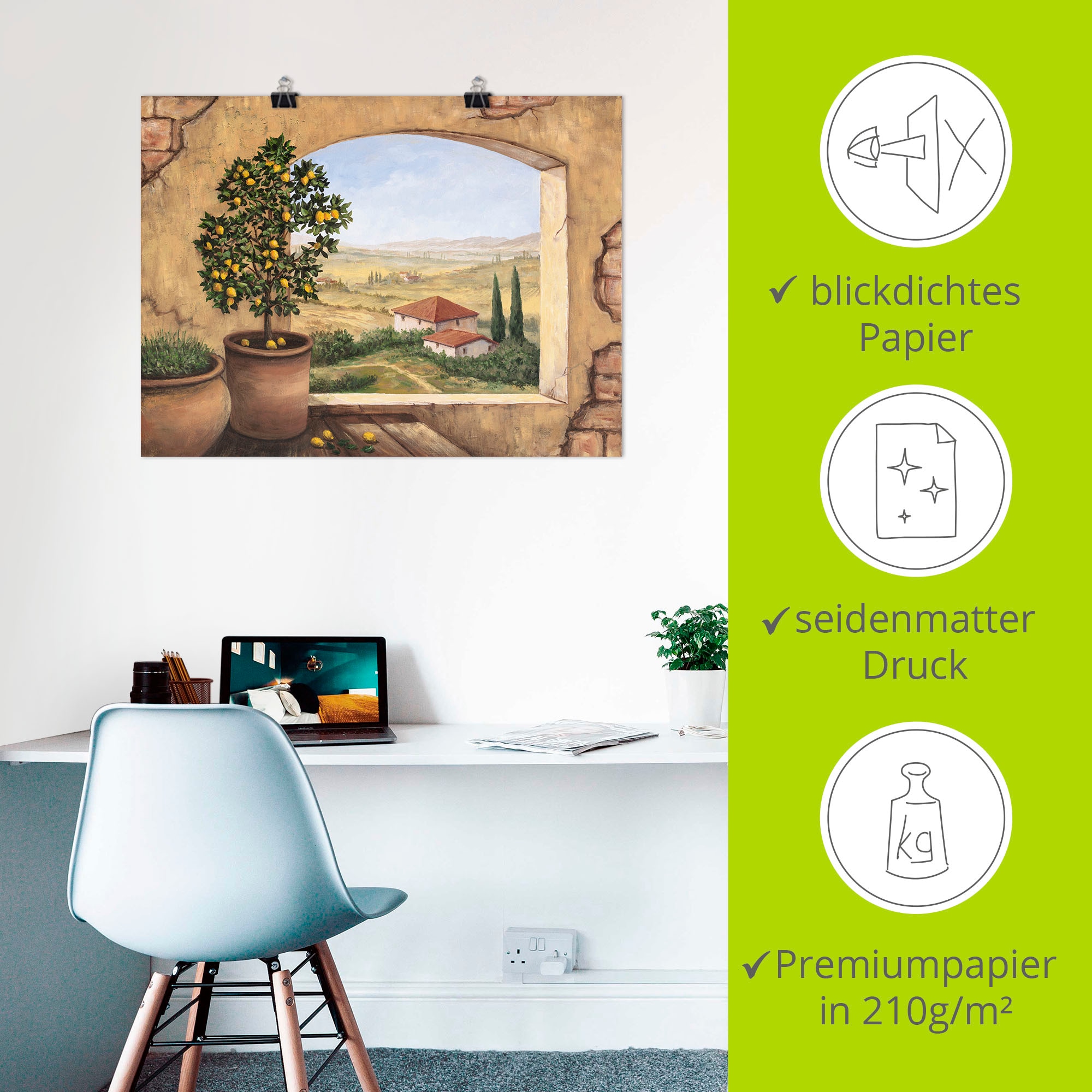 Artland Wandbild »Fenster in der Toskana« Fensterblick 1 Stk. tlg. als Alubild, Outdoorbild, Leinwandbild, Poster, Wandaufkleber
