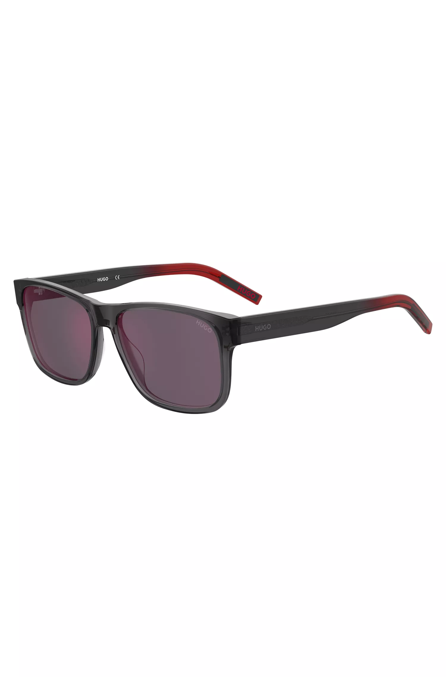 Óculos de sol HUGO Red-Transparent-acetato em cinza e vermelho