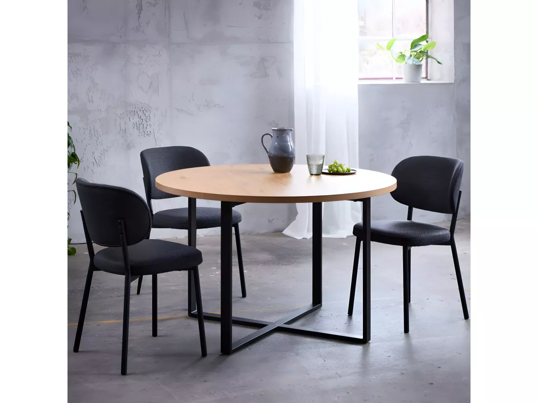 Bonnie - Table à manger 4 personnes ronde en bois et métal - Bois clair